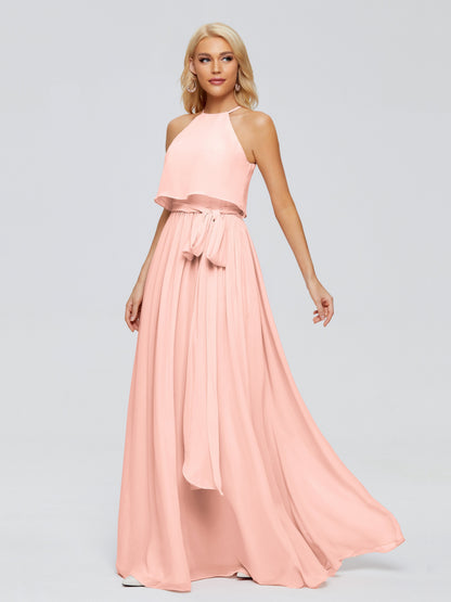 Nadey Halter Chiffon Bridesmaid Dresses With Bowknot
