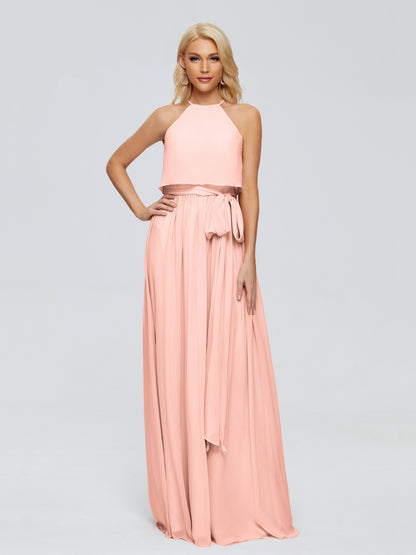 Nadey Halter Chiffon Bridesmaid Dresses With Bowknot