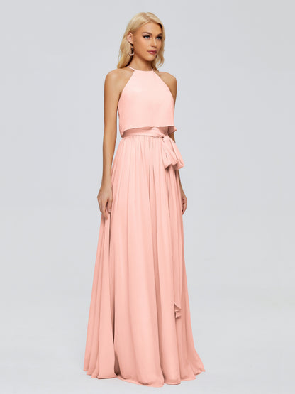 Nadey Halter Chiffon Bridesmaid Dresses With Bowknot