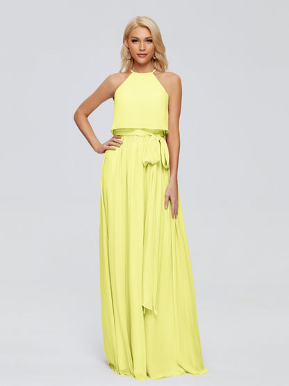 Nadey Halter Chiffon Bridesmaid Dresses With Bowknot