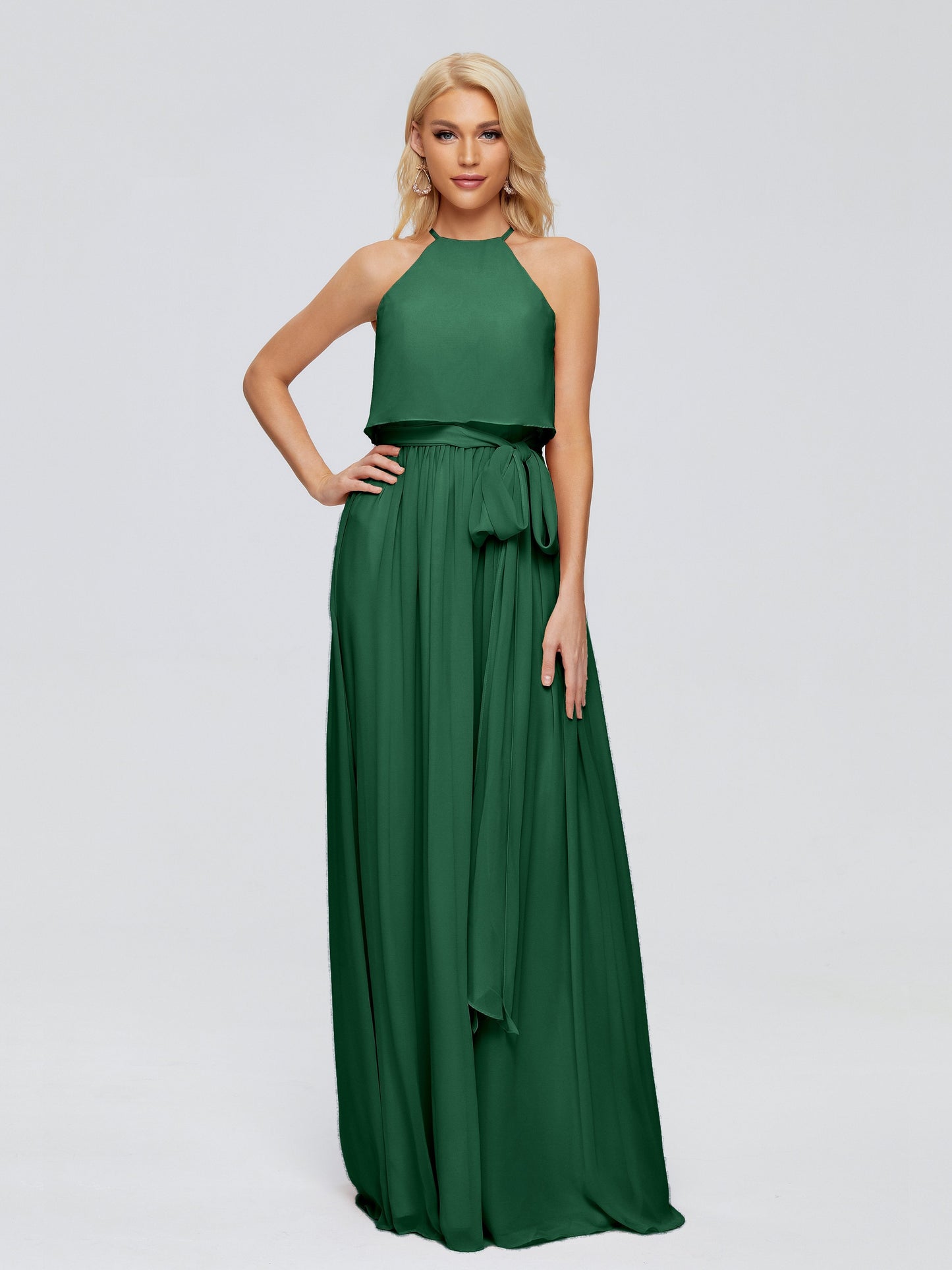 Nadey Halter Chiffon Bridesmaid Dresses With Bowknot