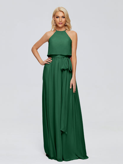 Nadey Halter Chiffon Bridesmaid Dresses With Bowknot
