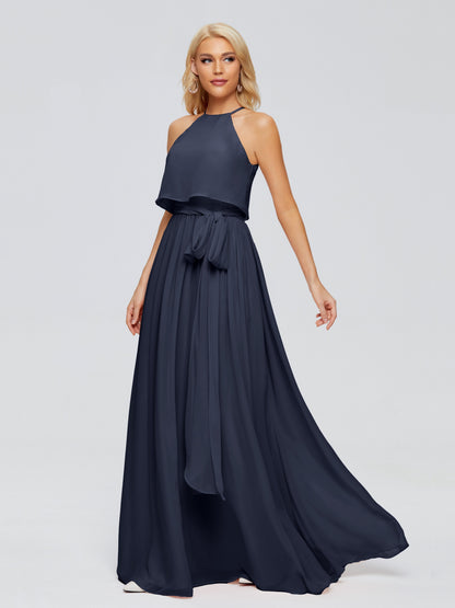 Nadey Halter Chiffon Bridesmaid Dresses With Bowknot