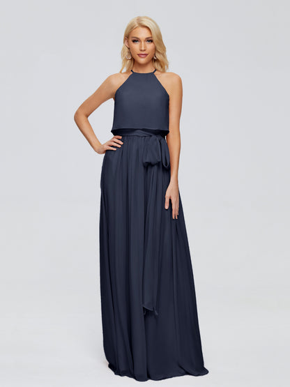 Nadey Halter Chiffon Bridesmaid Dresses With Bowknot