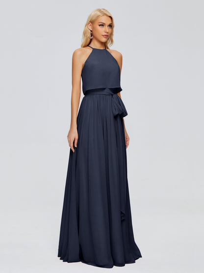 Nadey Halter Chiffon Bridesmaid Dresses With Bowknot