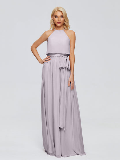 Nadey Halter Chiffon Bridesmaid Dresses With Bowknot