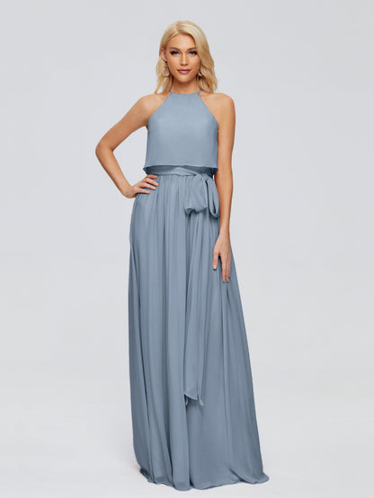 Nadey Halter Chiffon Bridesmaid Dresses With Bowknot