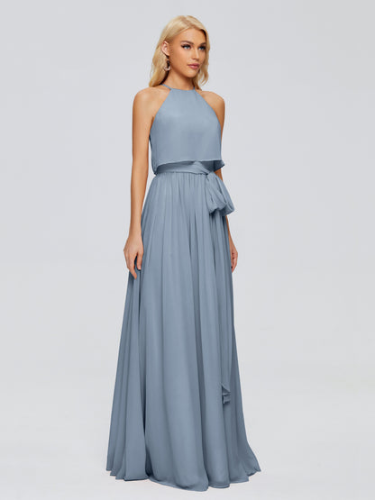 Nadey Halter Chiffon Bridesmaid Dresses With Bowknot