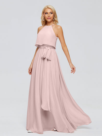Nadey Halter Chiffon Bridesmaid Dresses With Bowknot