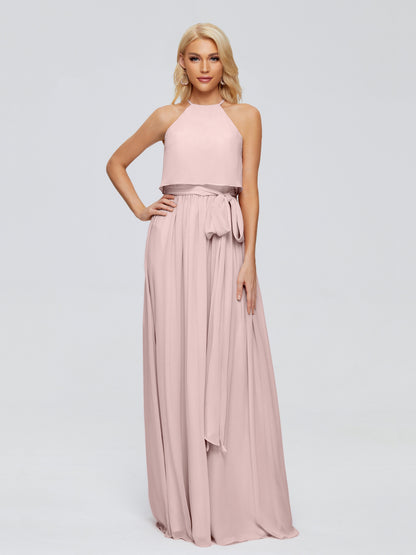 Nadey Halter Chiffon Bridesmaid Dresses With Bowknot