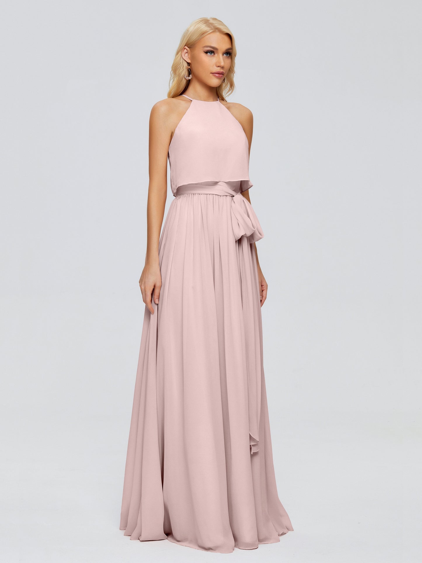 Nadey Halter Chiffon Bridesmaid Dresses With Bowknot