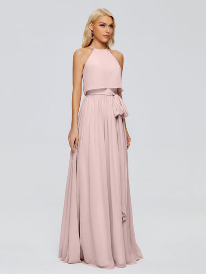 Nadey Halter Chiffon Bridesmaid Dresses With Bowknot