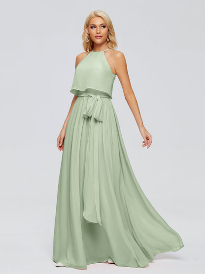 Nadey Halter Chiffon Bridesmaid Dresses With Bowknot