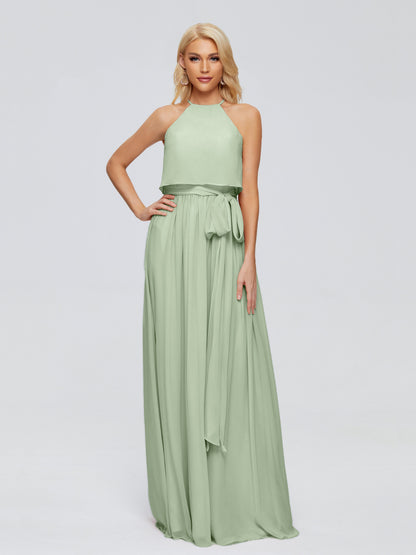 Nadey Halter Chiffon Bridesmaid Dresses With Bowknot