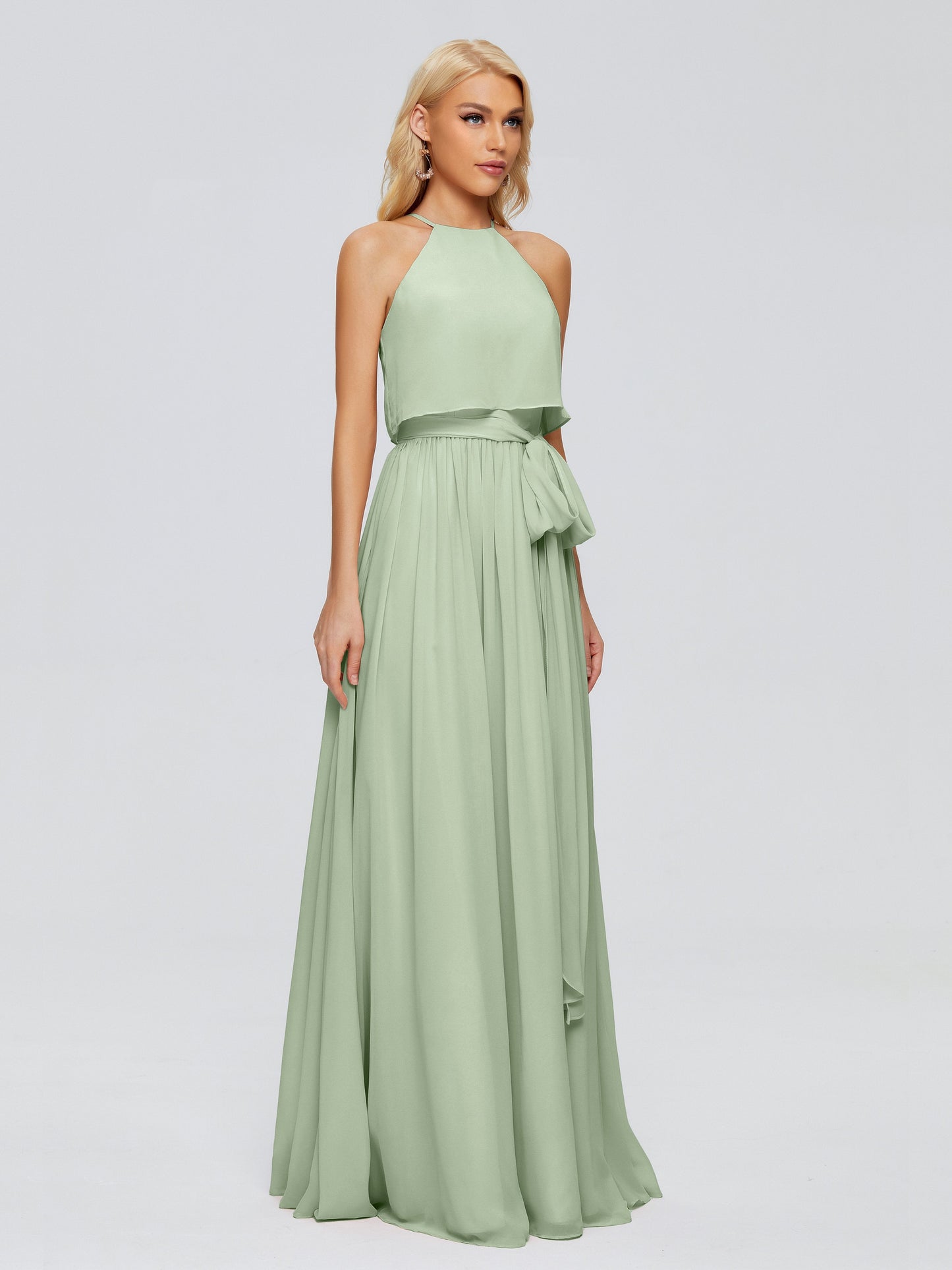 Nadey Halter Chiffon Bridesmaid Dresses With Bowknot