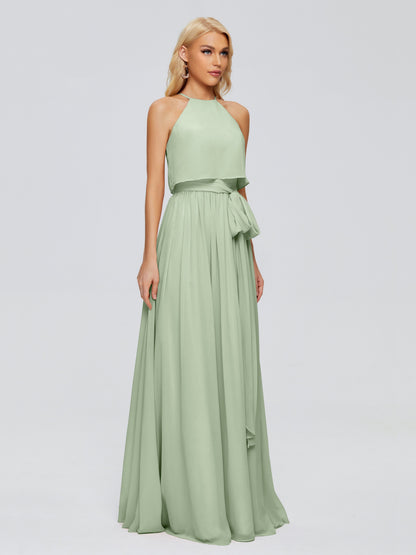Nadey Halter Chiffon Bridesmaid Dresses With Bowknot