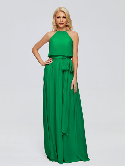Nadey Halter Chiffon Bridesmaid Dresses With Bowknot