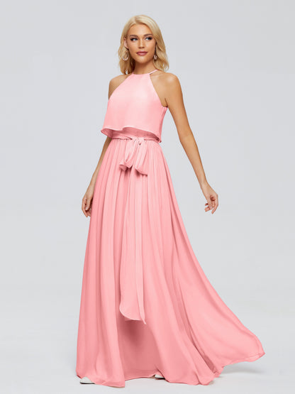 Nadey Halter Chiffon Bridesmaid Dresses With Bowknot