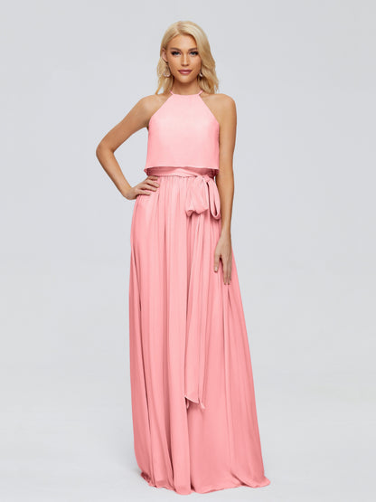 Nadey Halter Chiffon Bridesmaid Dresses With Bowknot