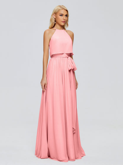 Nadey Halter Chiffon Bridesmaid Dresses With Bowknot