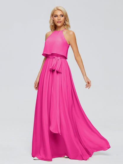 Nadey Halter Chiffon Bridesmaid Dresses With Bowknot