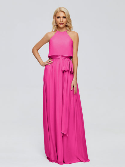 Nadey Halter Chiffon Bridesmaid Dresses With Bowknot