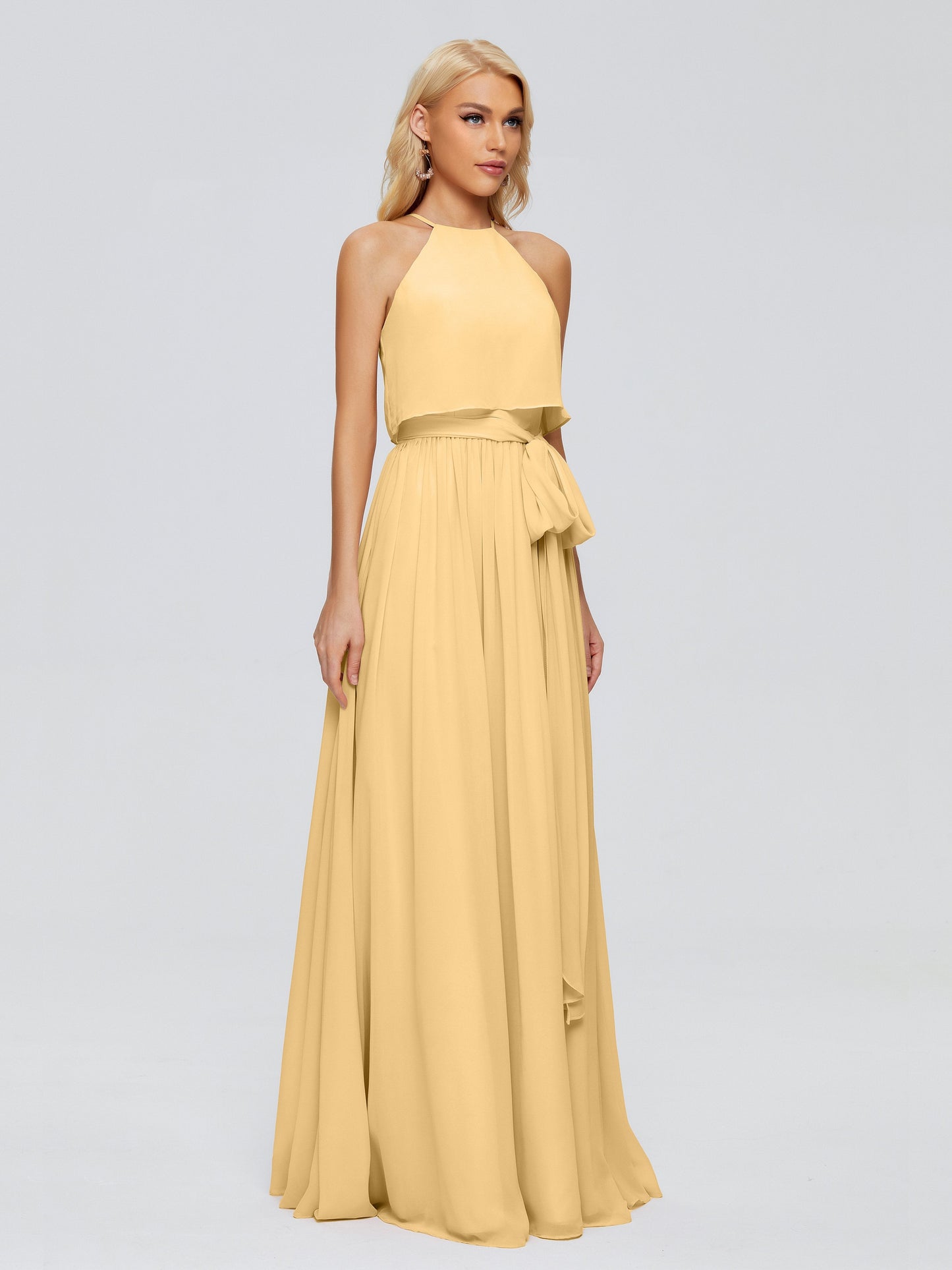 Nadey Halter Chiffon Bridesmaid Dresses With Bowknot