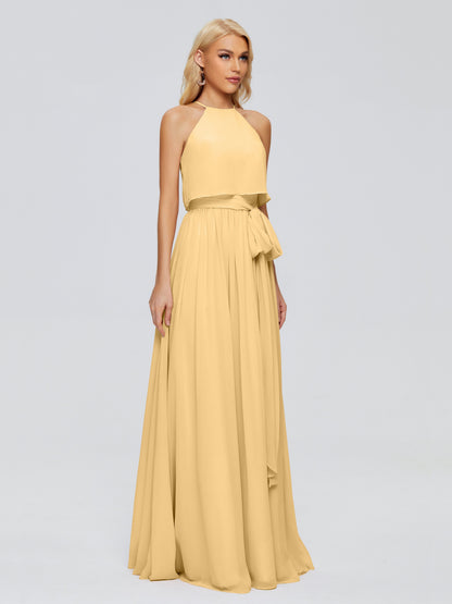 Nadey Halter Chiffon Bridesmaid Dresses With Bowknot