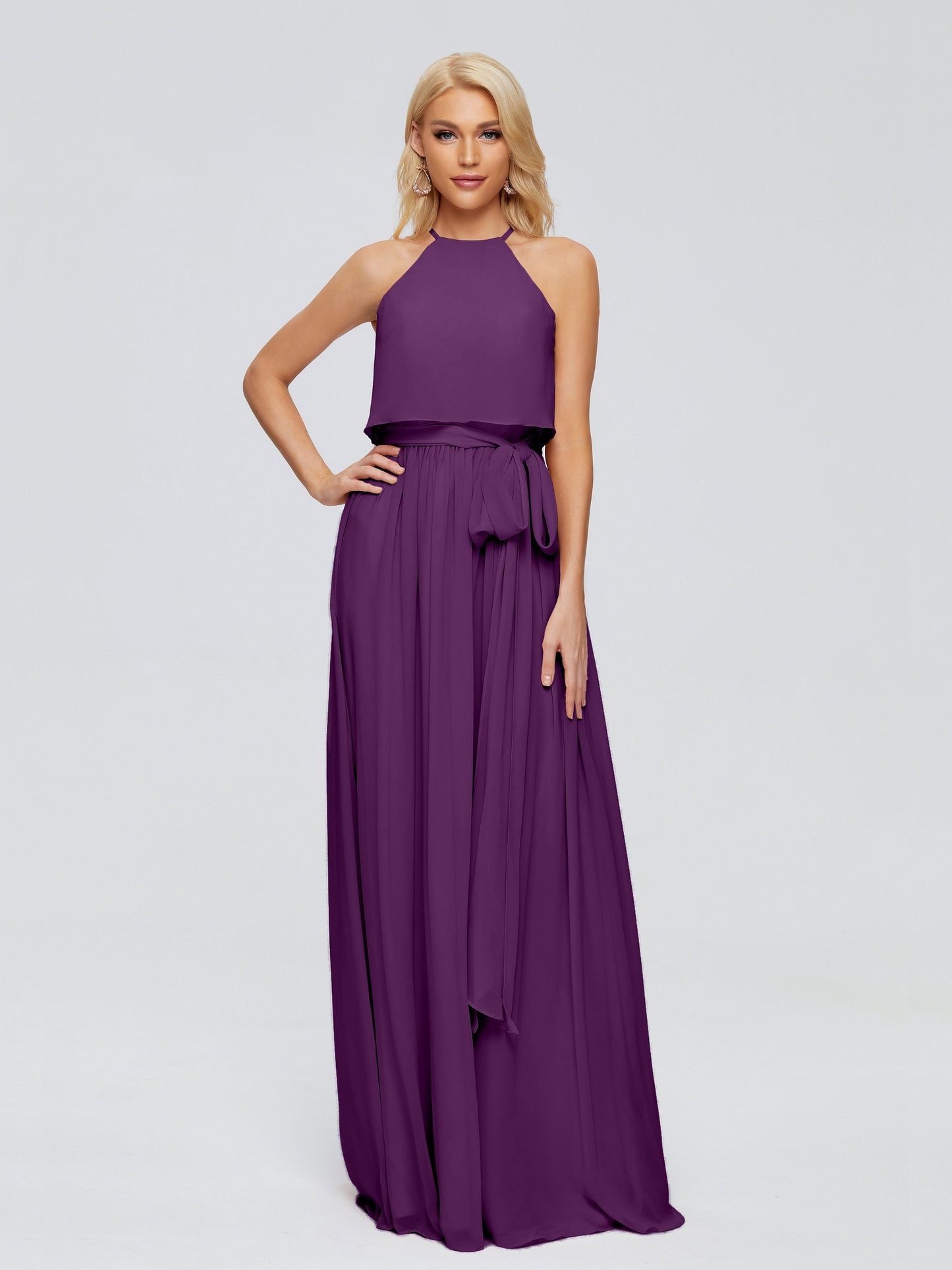 Nadey Halter Chiffon Bridesmaid Dresses With Bowknot