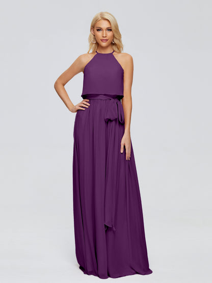 Nadey Halter Chiffon Bridesmaid Dresses With Bowknot