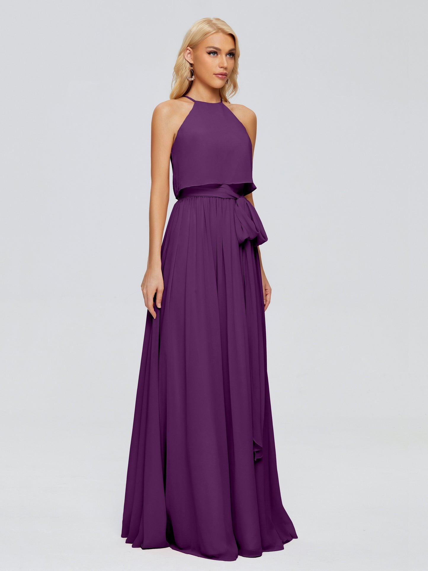 Nadey Halter Chiffon Bridesmaid Dresses With Bowknot