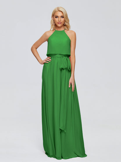 Nadey Halter Chiffon Bridesmaid Dresses With Bowknot