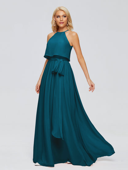 Nadey Halter Chiffon Bridesmaid Dresses With Bowknot