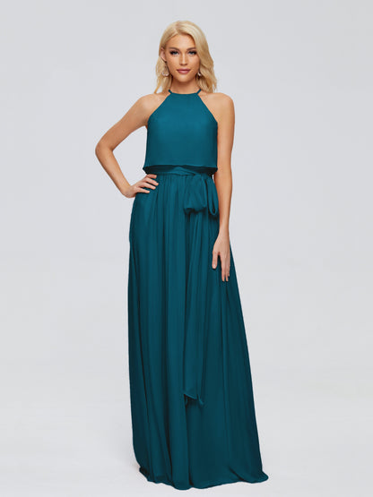 Nadey Halter Chiffon Bridesmaid Dresses With Bowknot
