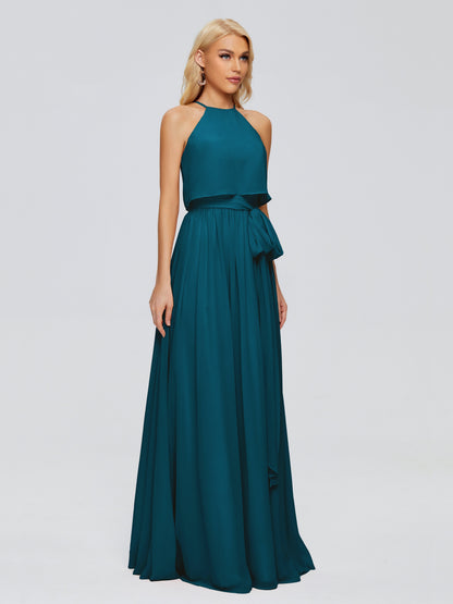 Nadey Halter Chiffon Bridesmaid Dresses With Bowknot