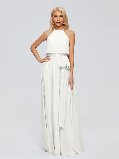 Nadey Halter Chiffon Bridesmaid Dresses With Bowknot