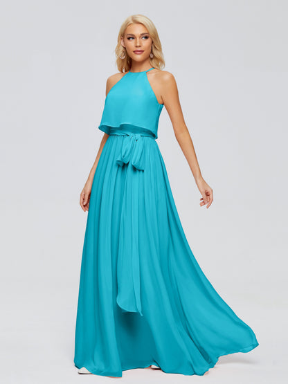 Nadey Halter Chiffon Bridesmaid Dresses With Bowknot