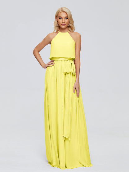 Nadey Halter Chiffon Bridesmaid Dresses With Bowknot