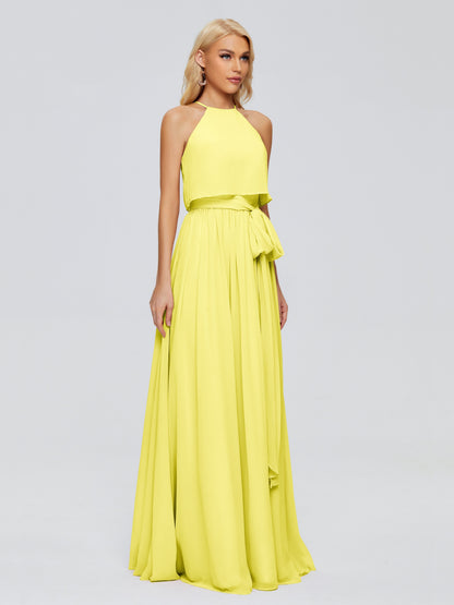 Nadey Halter Chiffon Bridesmaid Dresses With Bowknot