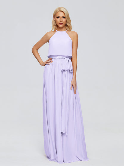 Nadey Halter Chiffon Bridesmaid Dresses With Bowknot