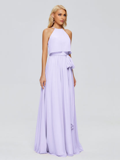 Nadey Halter Chiffon Bridesmaid Dresses With Bowknot