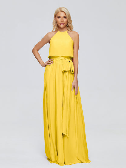 Nadey Halter Chiffon Bridesmaid Dresses With Bowknot