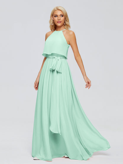 Nadey Halter Chiffon Bridesmaid Dresses With Bowknot