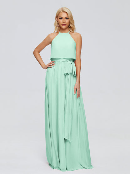 Nadey Halter Chiffon Bridesmaid Dresses With Bowknot