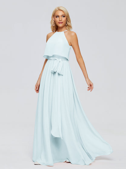 Nadey Halter Chiffon Bridesmaid Dresses With Bowknot