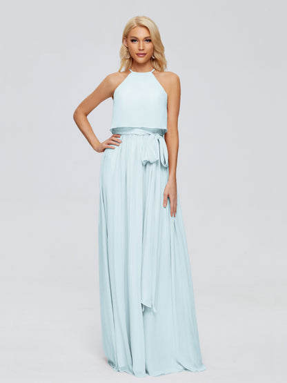 Nadey Halter Chiffon Bridesmaid Dresses With Bowknot