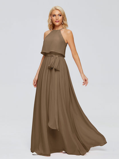 Nadey Halter Chiffon Bridesmaid Dresses With Bowknot