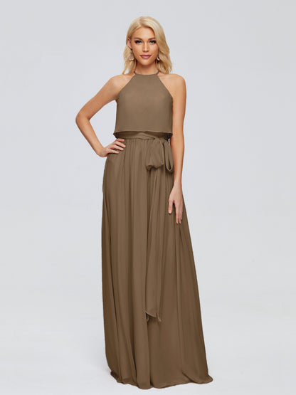 Nadey Halter Chiffon Bridesmaid Dresses With Bowknot