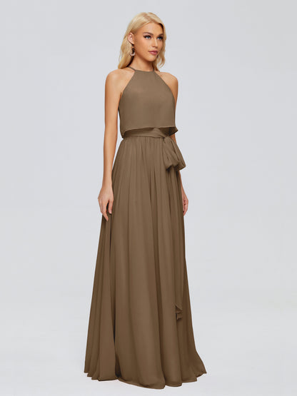 Nadey Halter Chiffon Bridesmaid Dresses With Bowknot