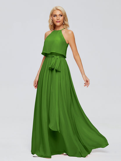 Nadey Halter Chiffon Bridesmaid Dresses With Bowknot